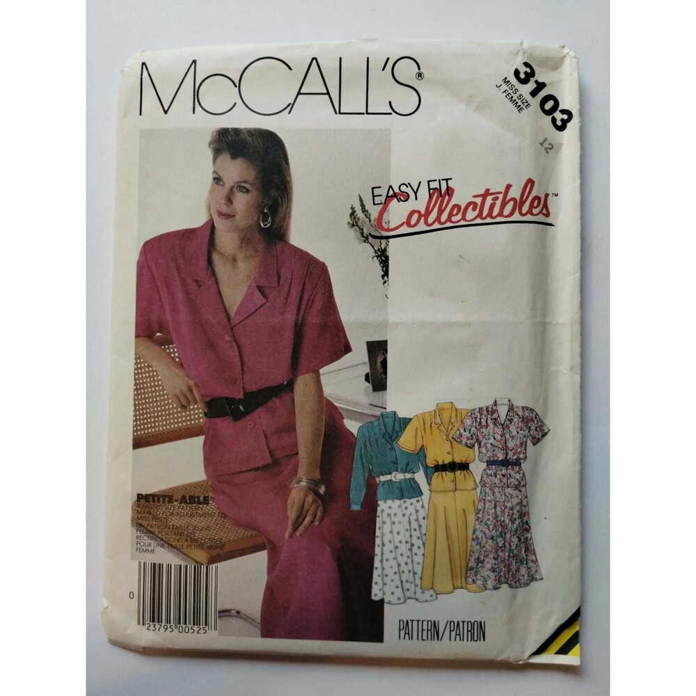 3103 McCalls Sewing Pattern Misses Top and Skirt, Size 12